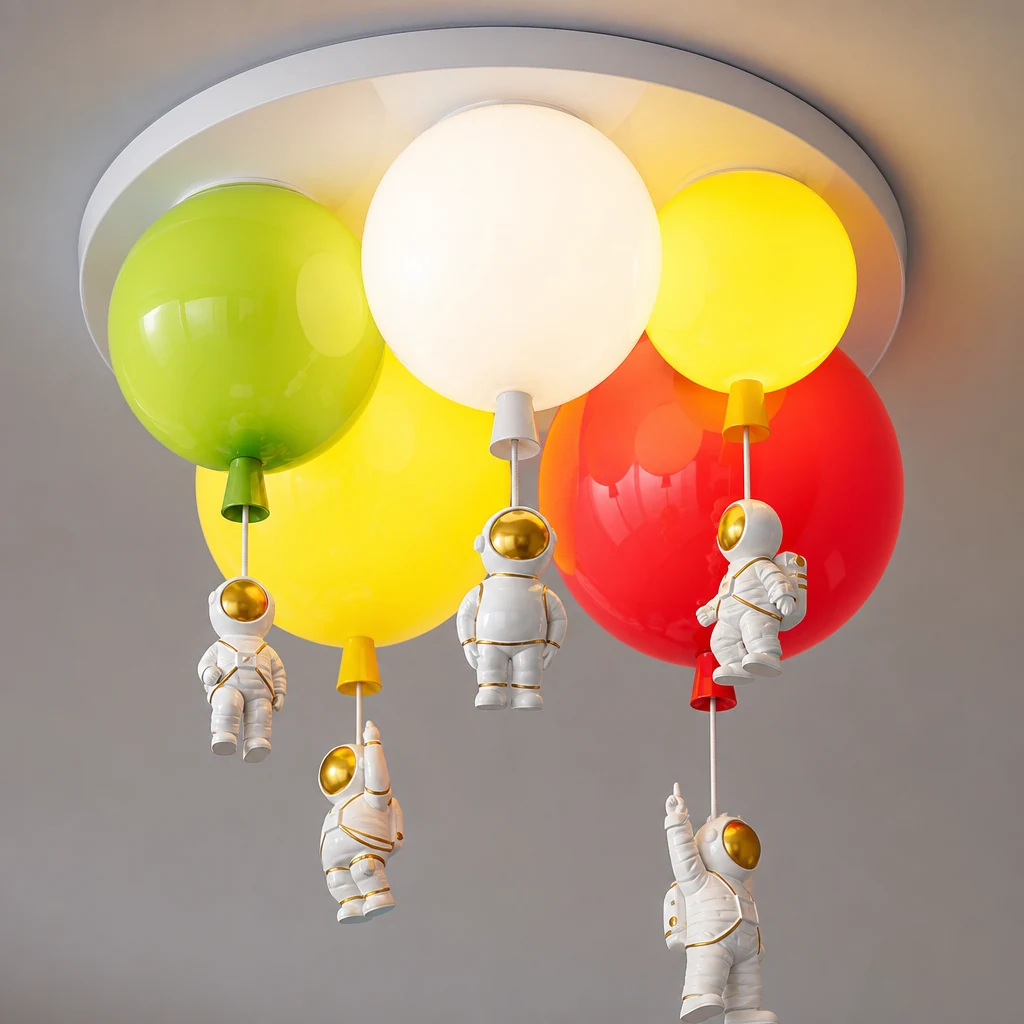 Zbliżenie na wykończenie i konstrukcję lampy sufitowej Astronaut Glossy Balloon M494