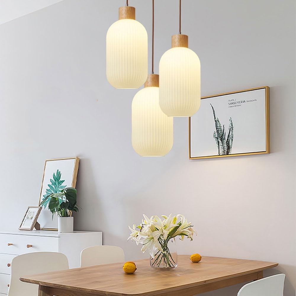 Nordic White Lantern-Like Glass Pendant Lamp M127