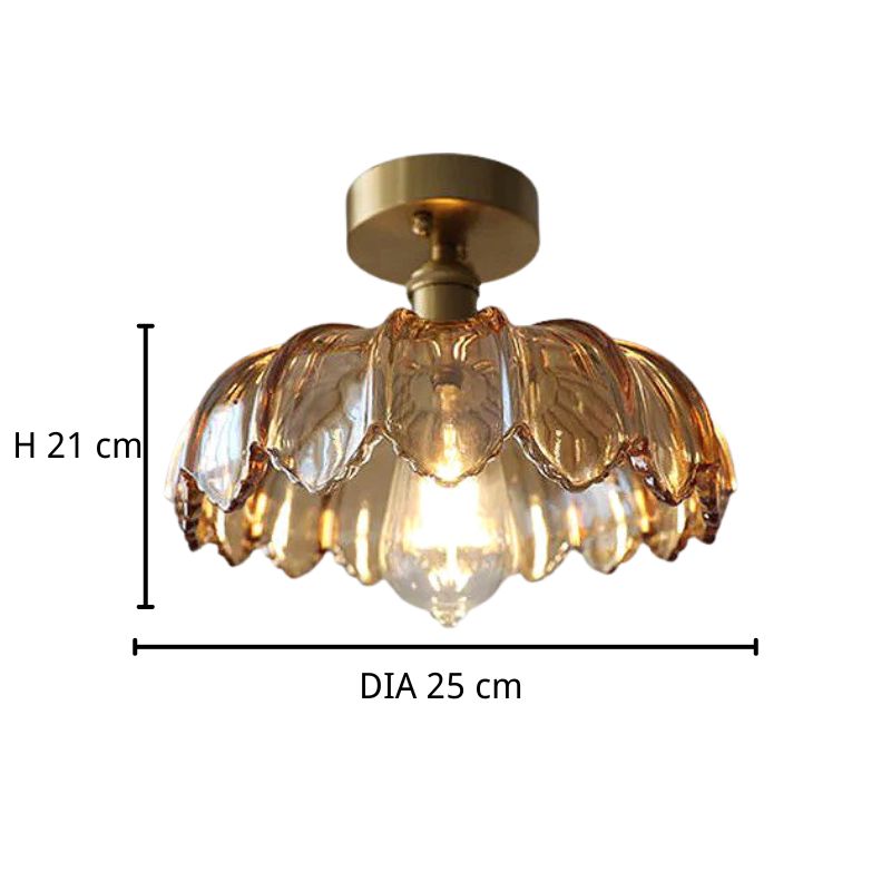 Retro taklampa i glas med kronblad S118 mått 25 cm diameter och 21 cm höjd