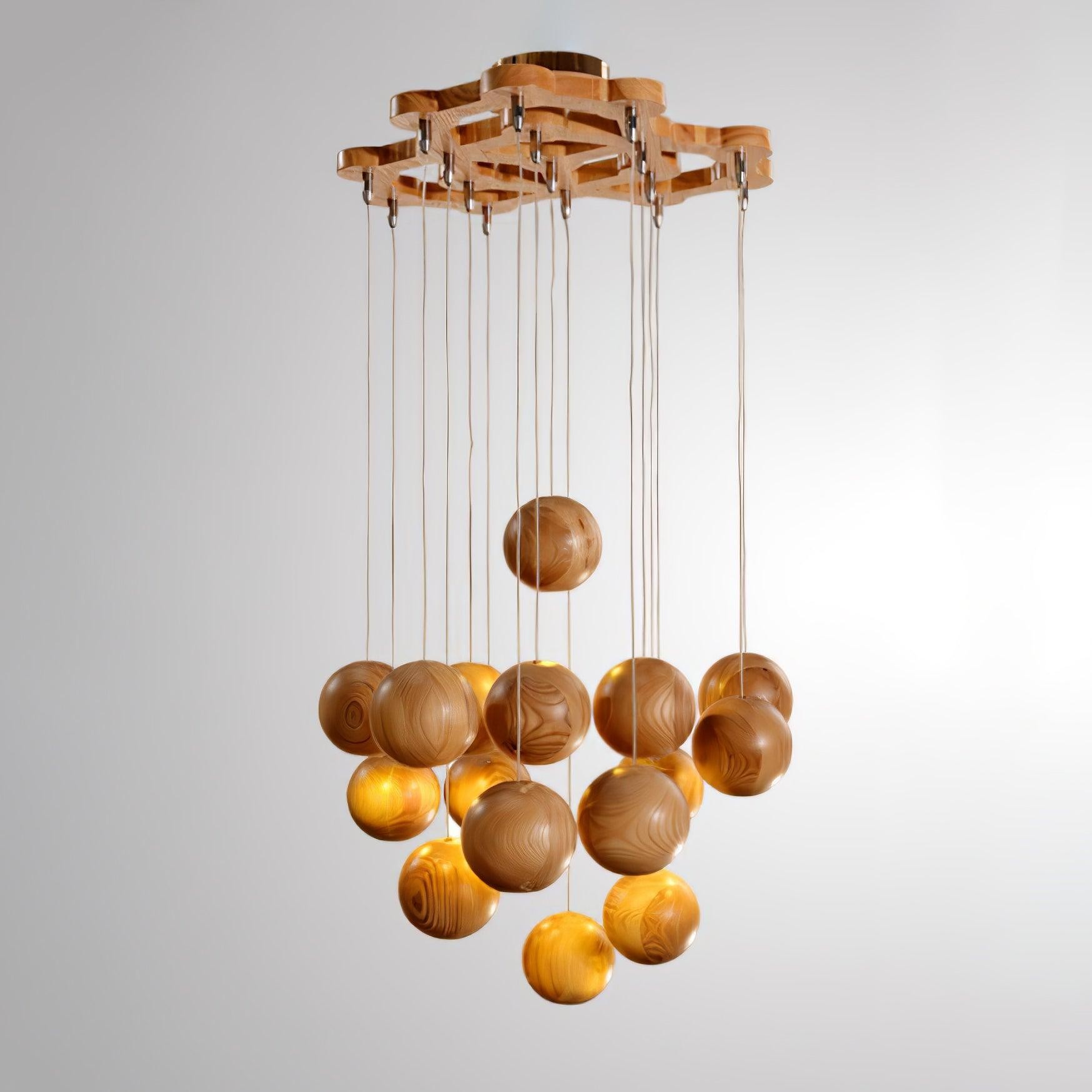 Wooden Orb Sphere Cluster Pendant Light G72