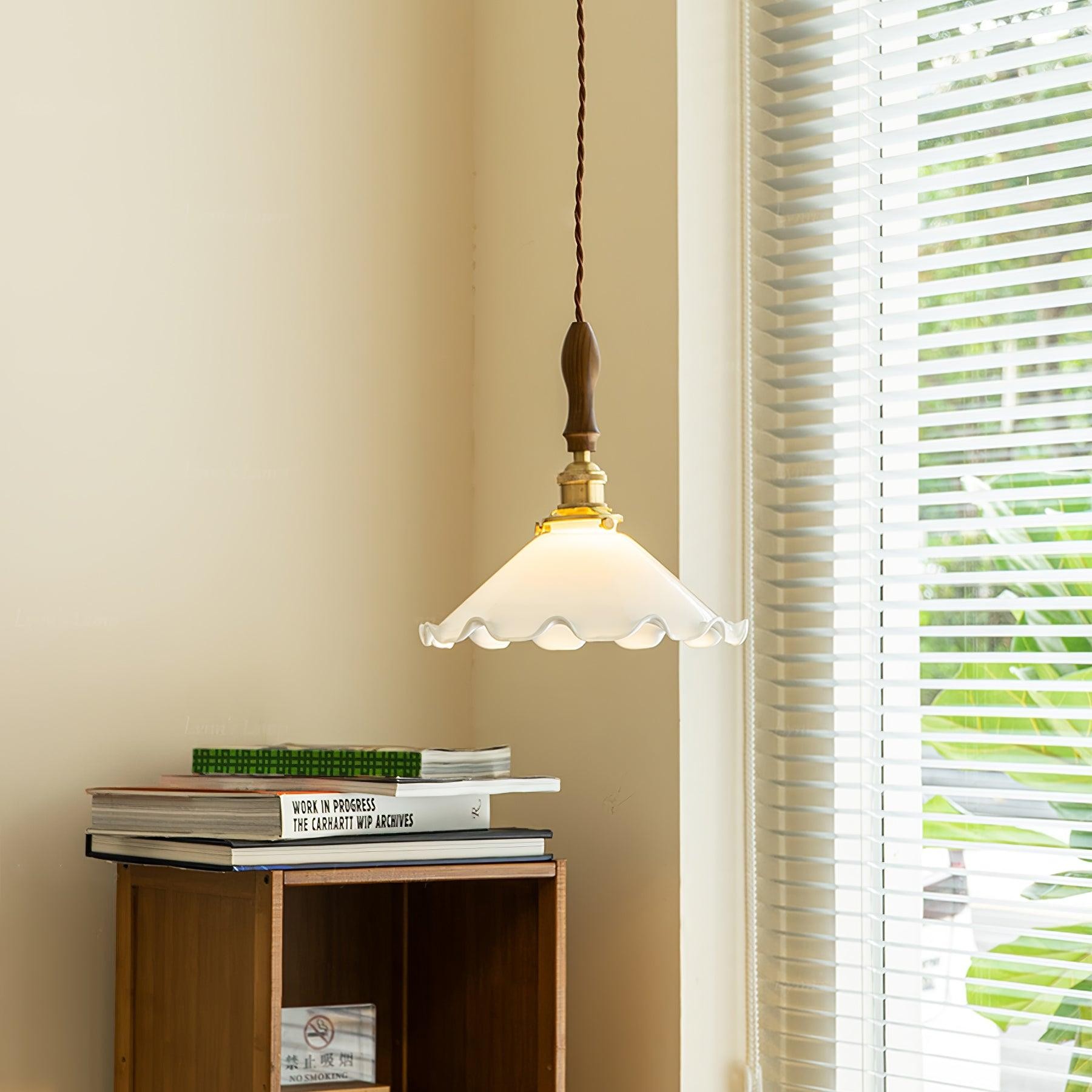 Vintage White Glass Skirted Pendant Lamp M472