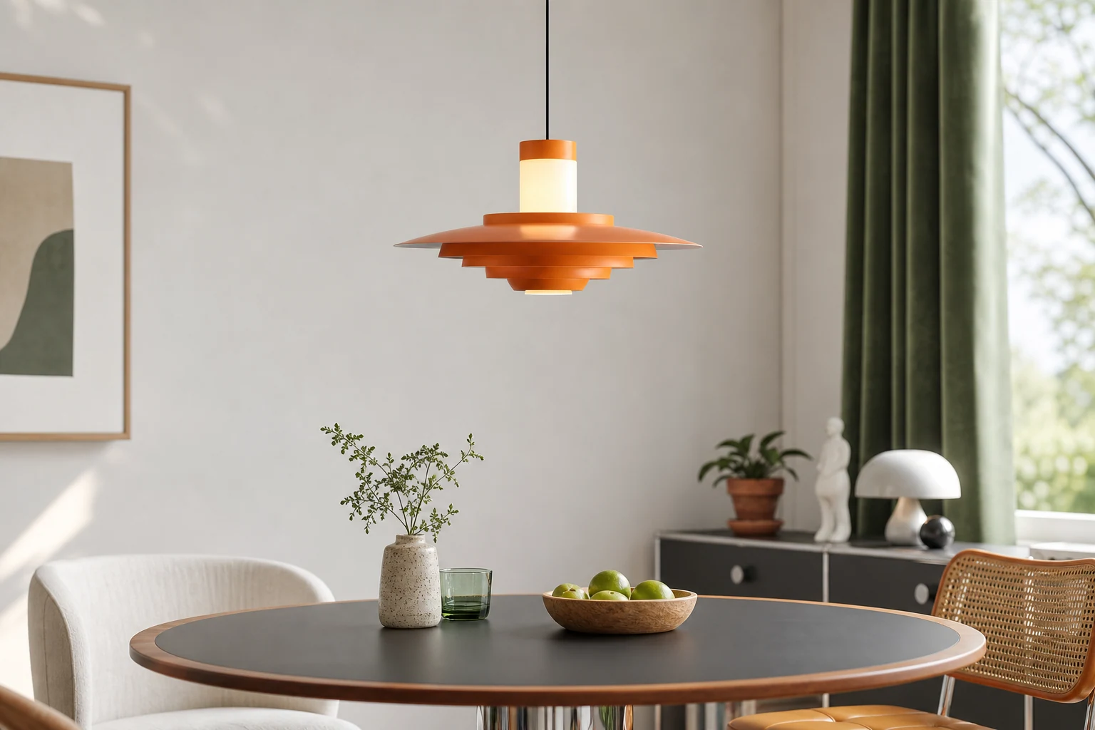 Lampa wisząca Zylen w ciepłej scenerii pokoju lifestylowego