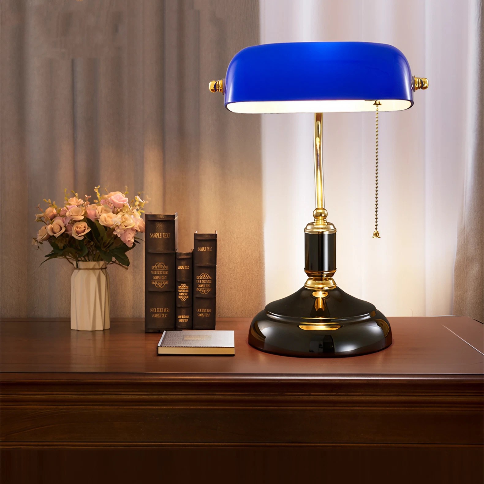 Vintage Glass Banker Desk Lamp Library Table Lamp S53