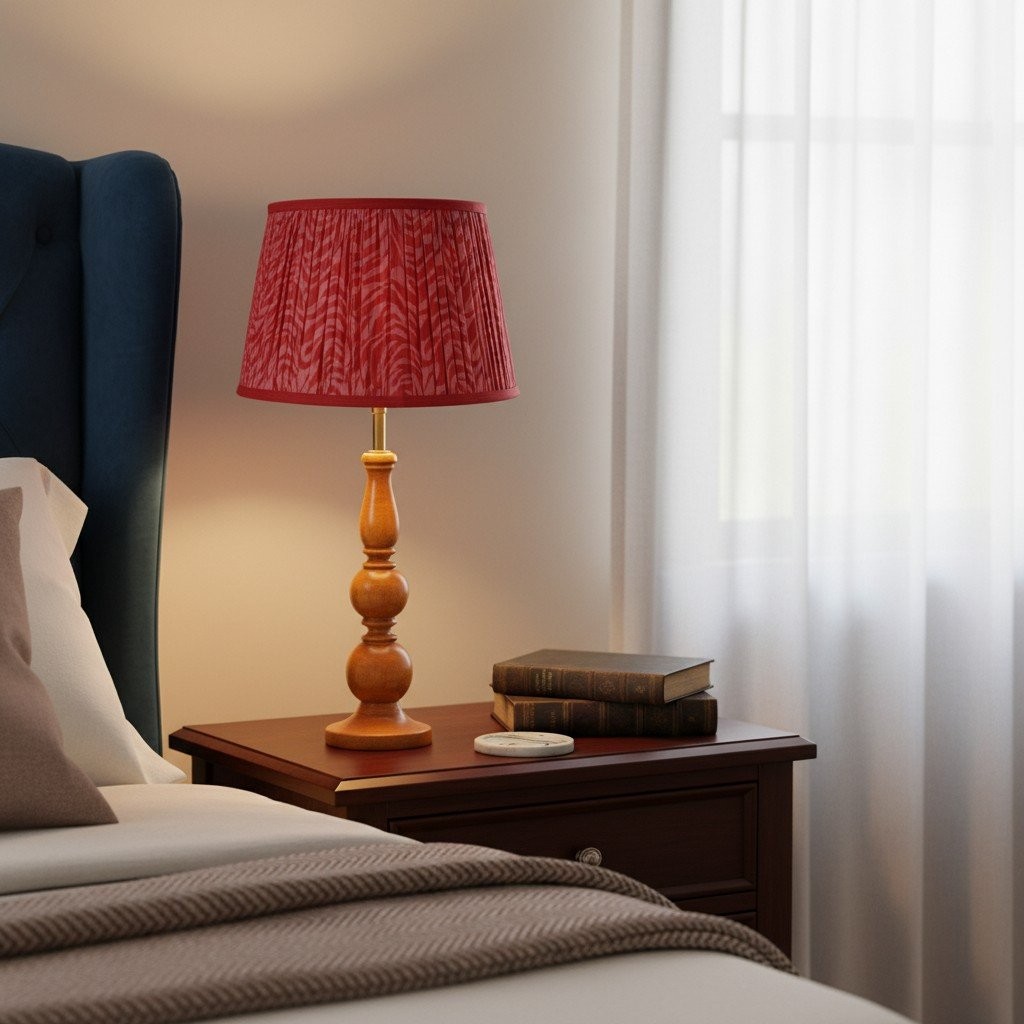 Grainora Table Lamp with Wooden Grain Base - Fabric Lampshade for Living Rooms T568