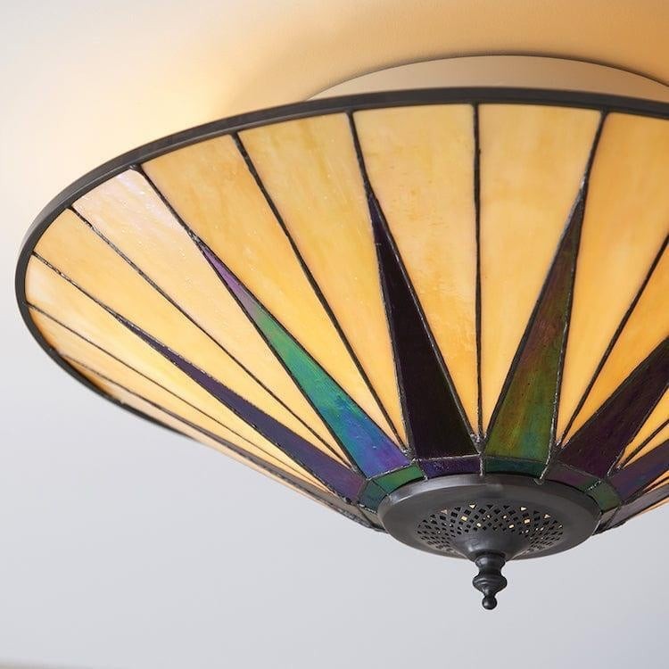 TiffStar Elegant Art Glass Flush Ceiling Light - Vintage-Inspired Ceiling Fixture for Home Interiors T634
