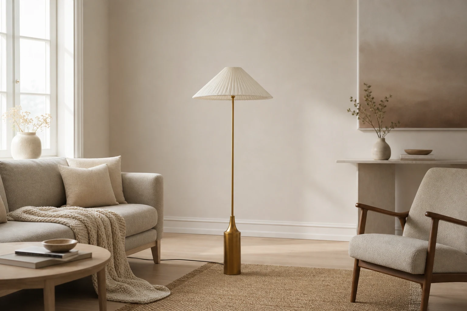 Lindi golvlampa utformad i en produkt-i-kontext-rumsmiljö