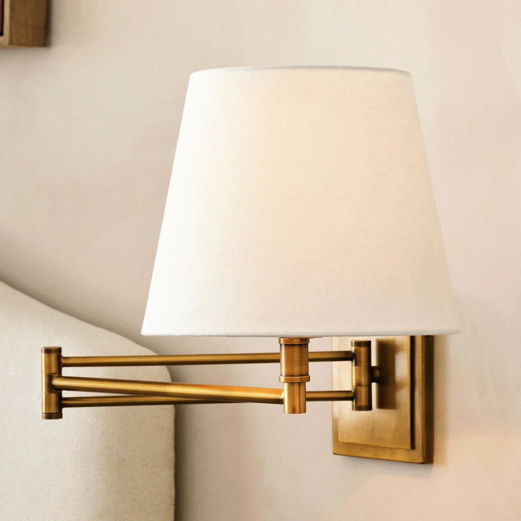 Arcuma Modern Adjustable Arm Wall Sconce with Linen Shade - Contemporary Metal Lighting T498
