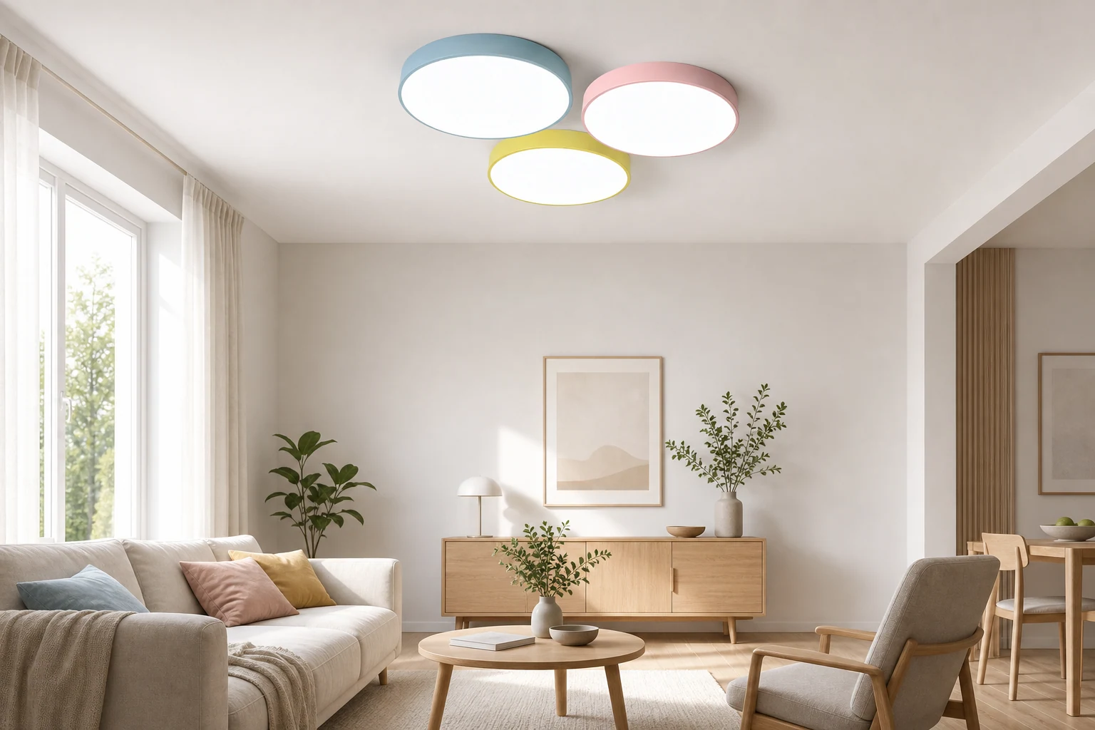 Lampa sufitowa TEVOS pokazana w stylizowanej scenie wnętrza