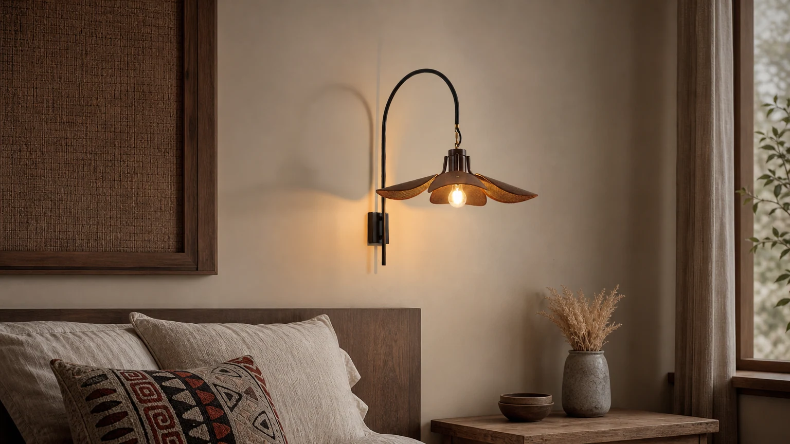 Kinkiet M33 w stylu Petal Bloom w stylu retro Wabi-Sabi w ciepłej, wewnętrznej scenie ściennej