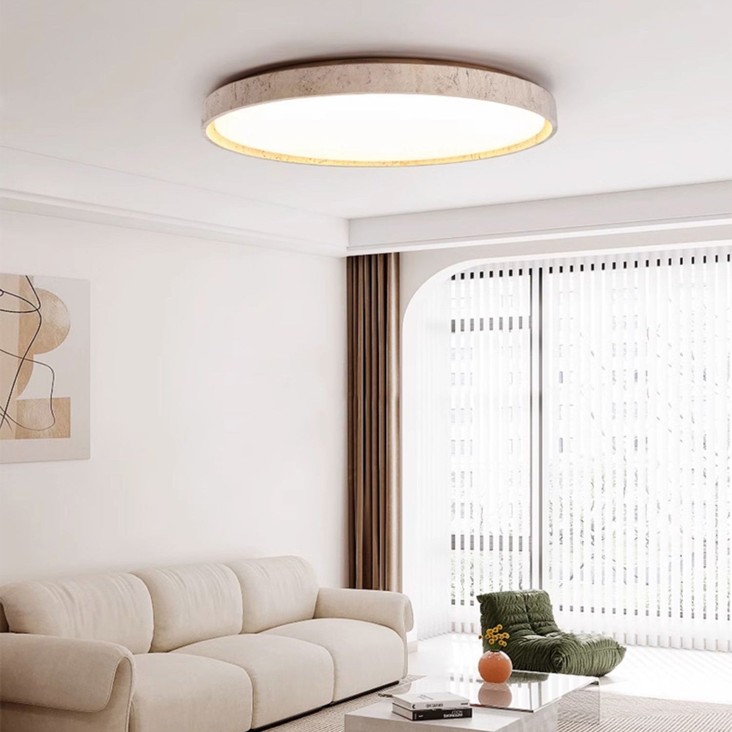 Ultra-thin Round Travertine Ceiling Lamp D690