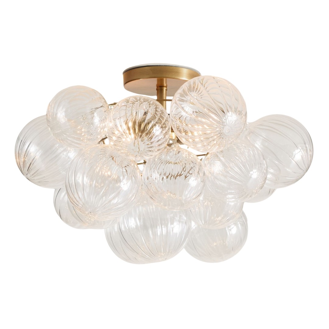 Bravira Flush Mount Ceiling Light - Ribbed & Bubbled Glass Metal Light T071