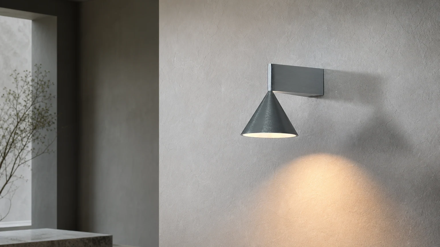 Aluminiowy kinkiet Apollo D720 zainstalowany jako ciepły akcent ścienny