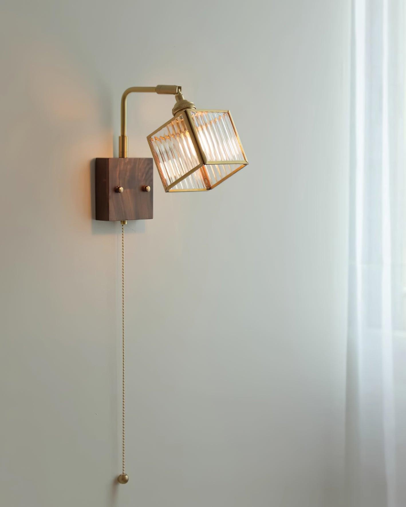 Square Glass Adjustable Wooden Wall Lamp M347