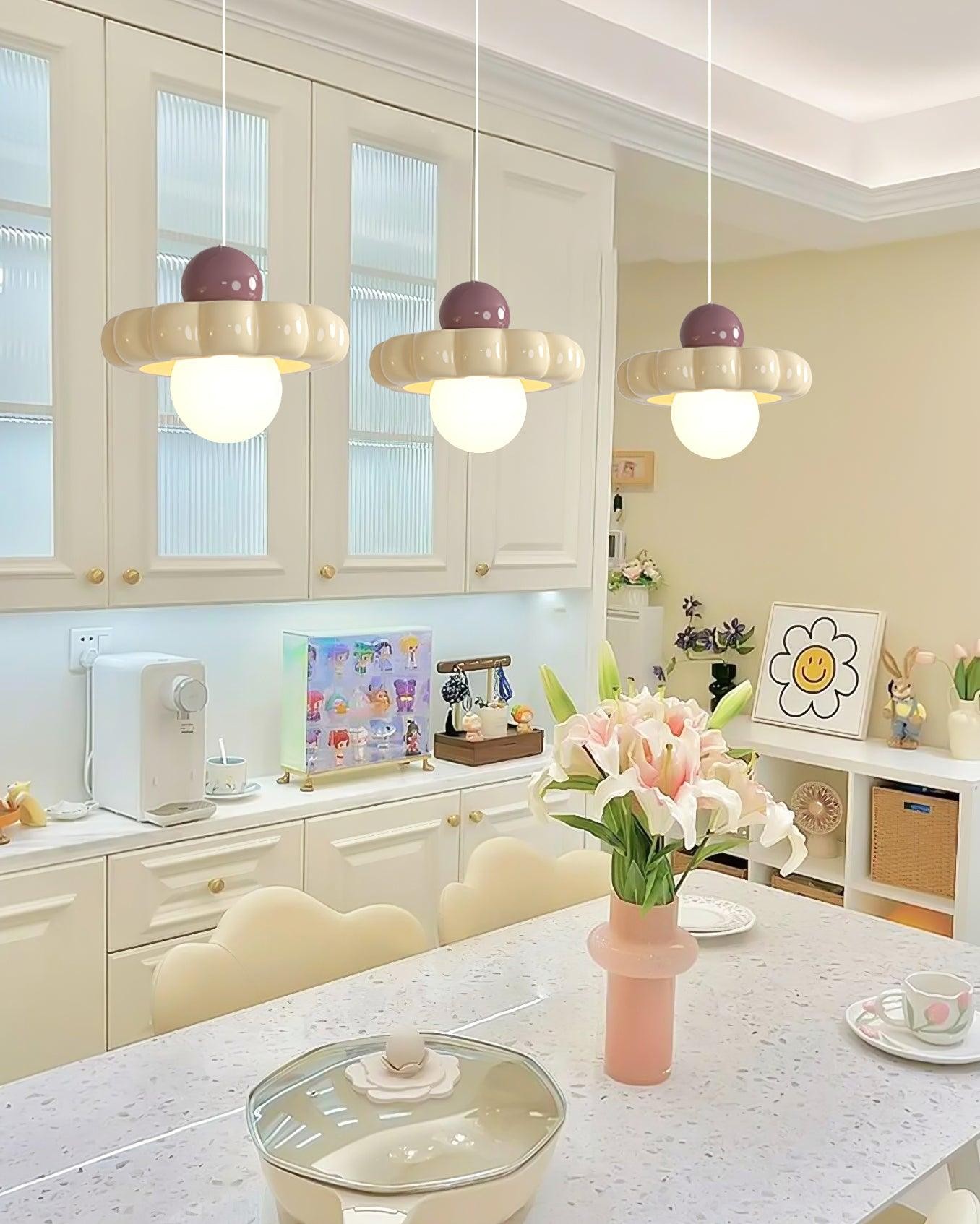 Cream Style Long Line Pumpkin Texture Pendant Lamp M275