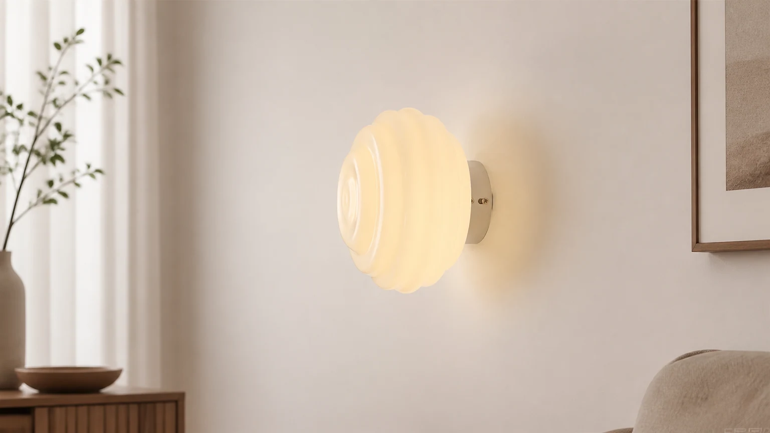 Spiralmønstervegglampe P007 installert i et varmt interiør