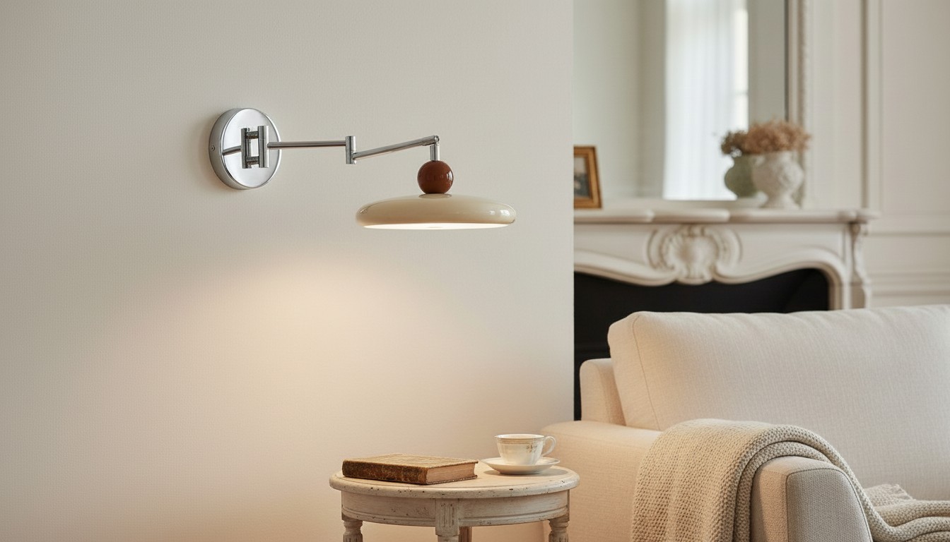 Widok na pokój w stylu lifestylowym z lampą ścienną Lola