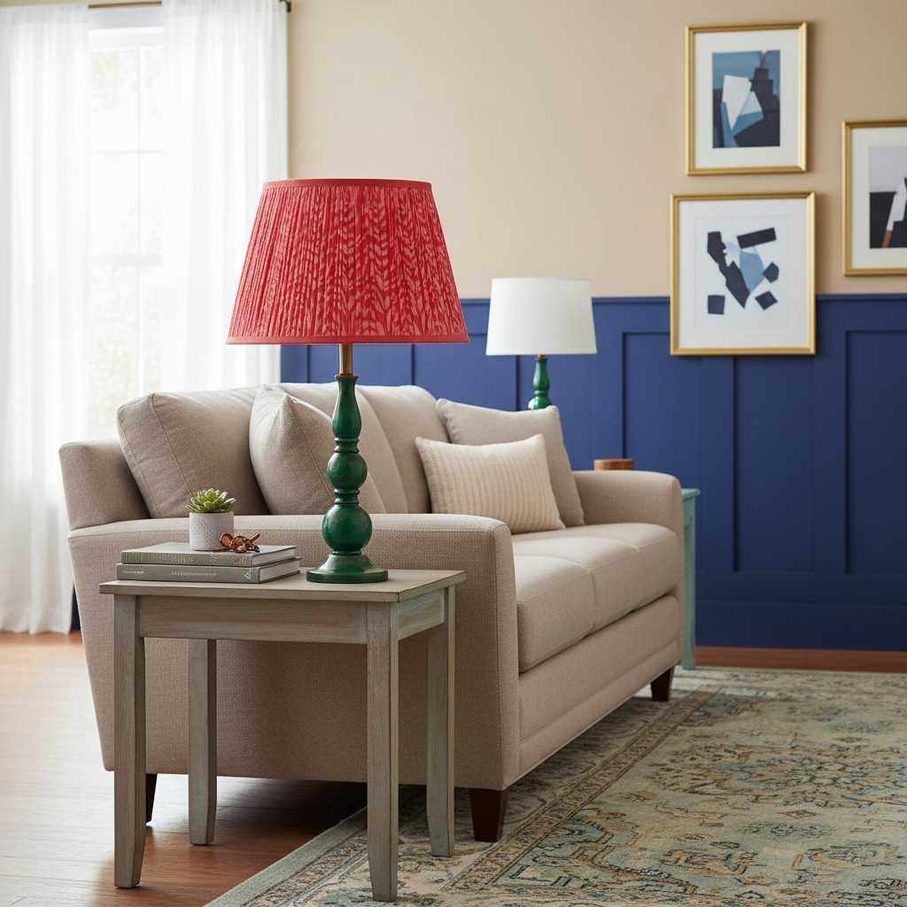 Grainora Table Lamp with Wooden Grain Base - Fabric Lampshade for Living Rooms T568
