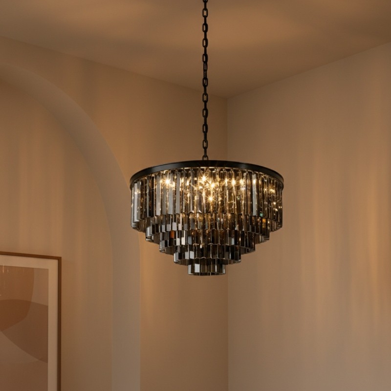 Aurevon Crystal Prism Metal Frame Modern Ceiling Chandelier for Home and Hotel T494