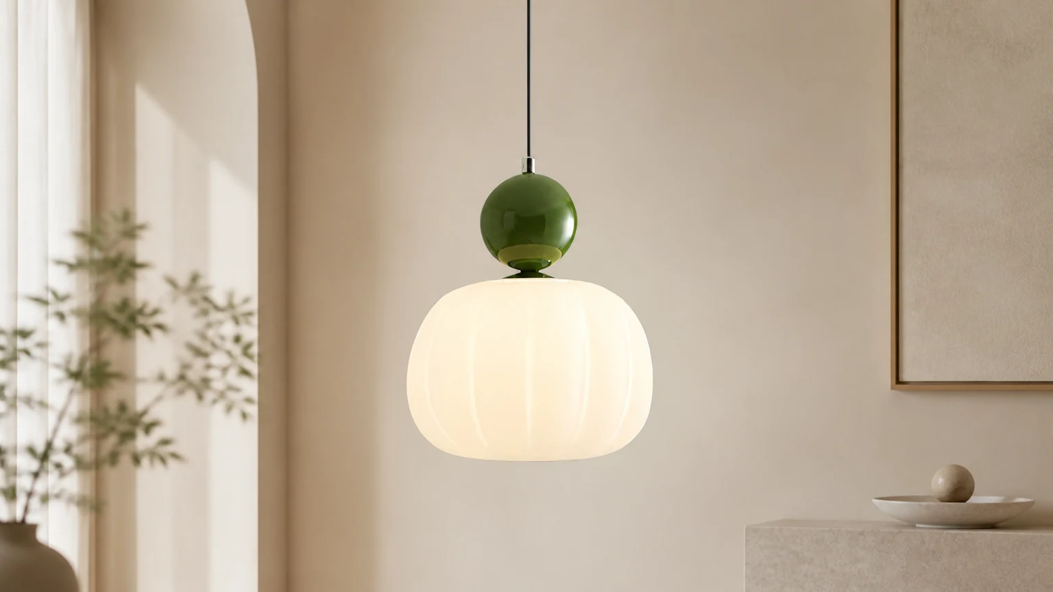Francuska kremowa lampa wisząca M129 w stylu vintage w ciepłej oprawie wnętrza