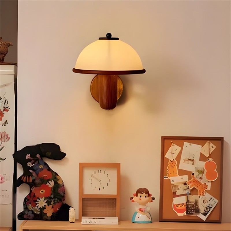 Retro Mushroom Wood Bedside Wall Lamp S132