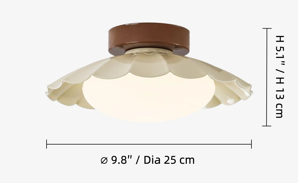Schemat wymiarowy lampy sufitowej Pluvoria przedstawiający średnicę 25 cm i wysokość 13 cm