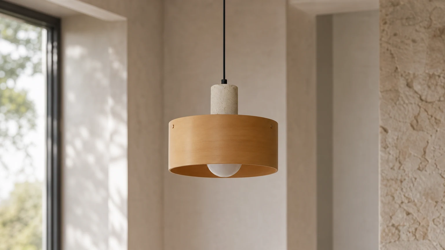 Lampa wisząca Dovira D195 pokazana w ciepłej scenie wnętrza