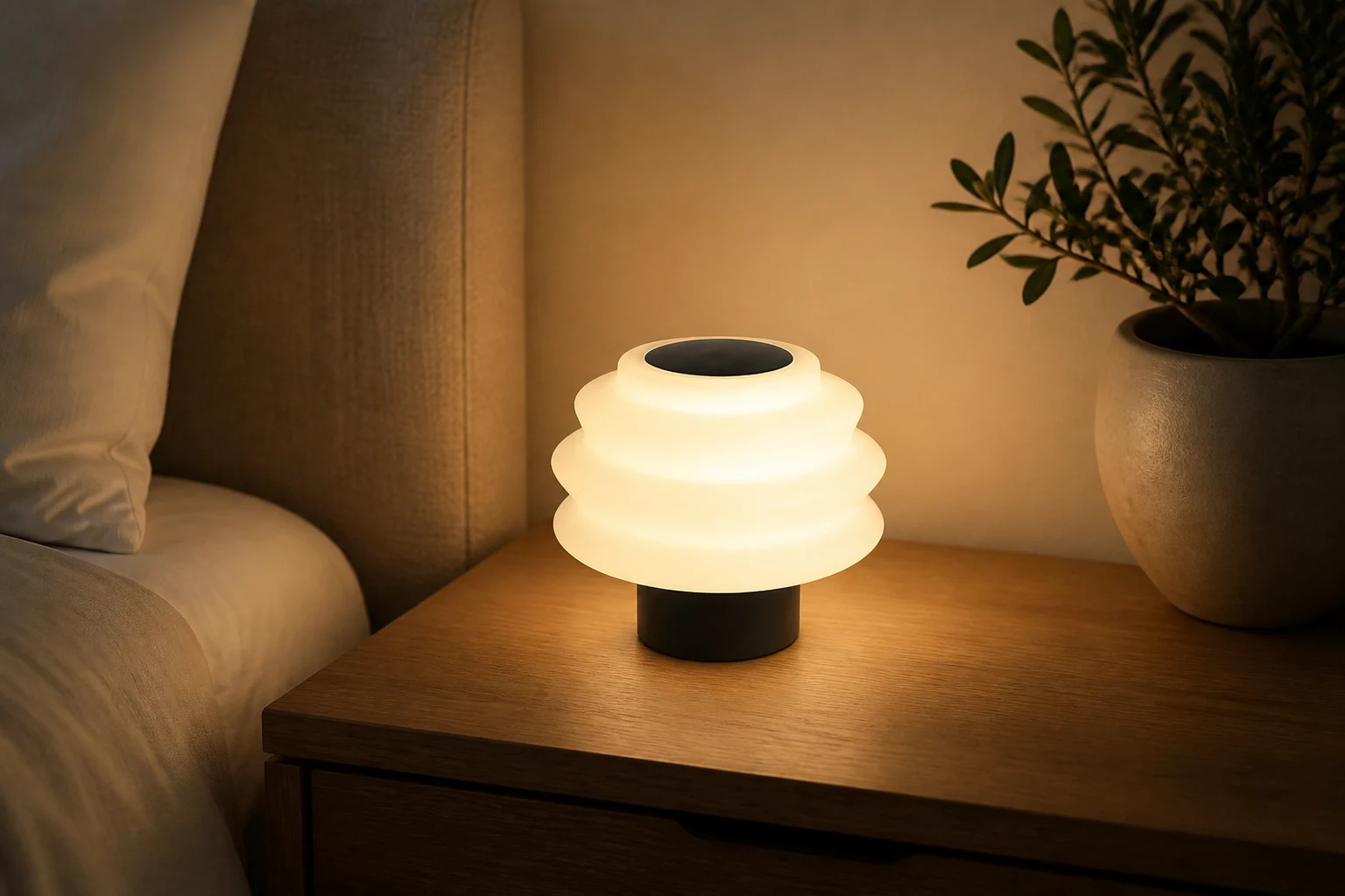 Lampka nocna LED na stolik nocna w stylu spokojnego pokoju