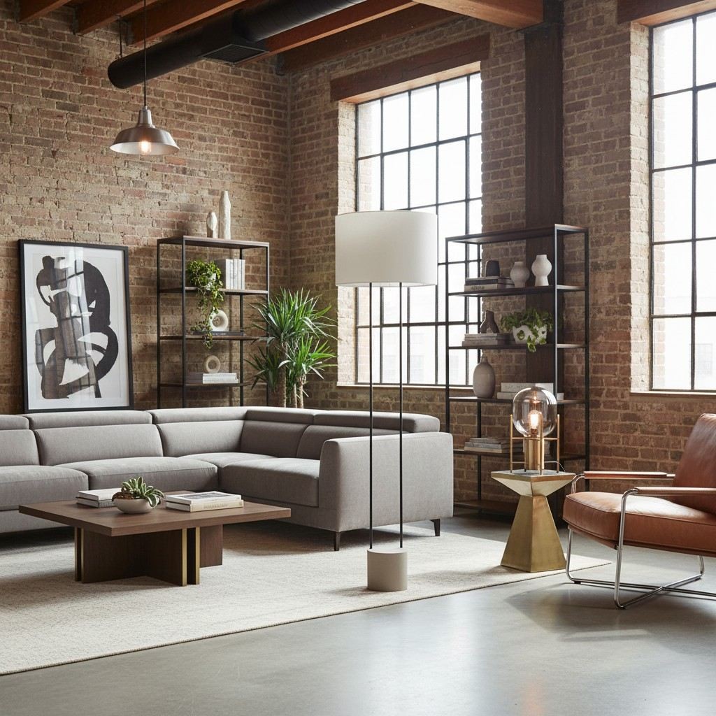 Luma Minimalist Industrial Table Lamp and Floor Lamp - Metal Frame with Soft Fabric Shade T630