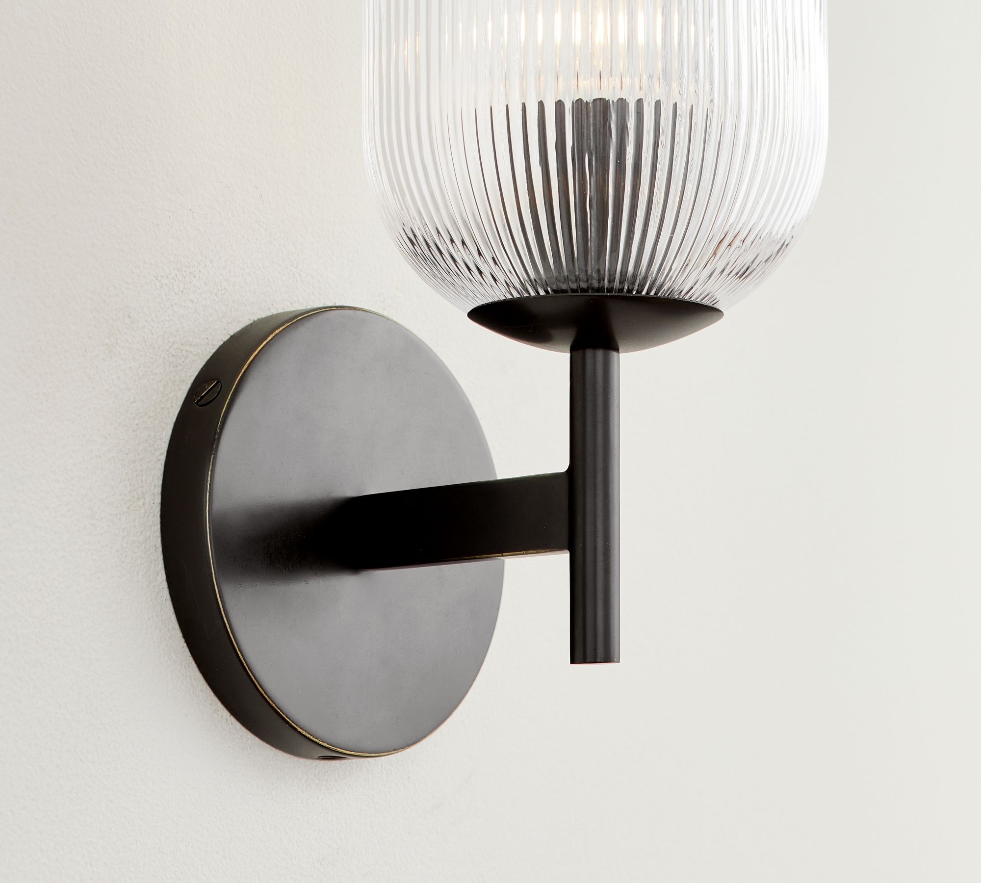 Bravira Ribbed Glass Sconce - Metal Wall Light with Clear Glass Shade T074