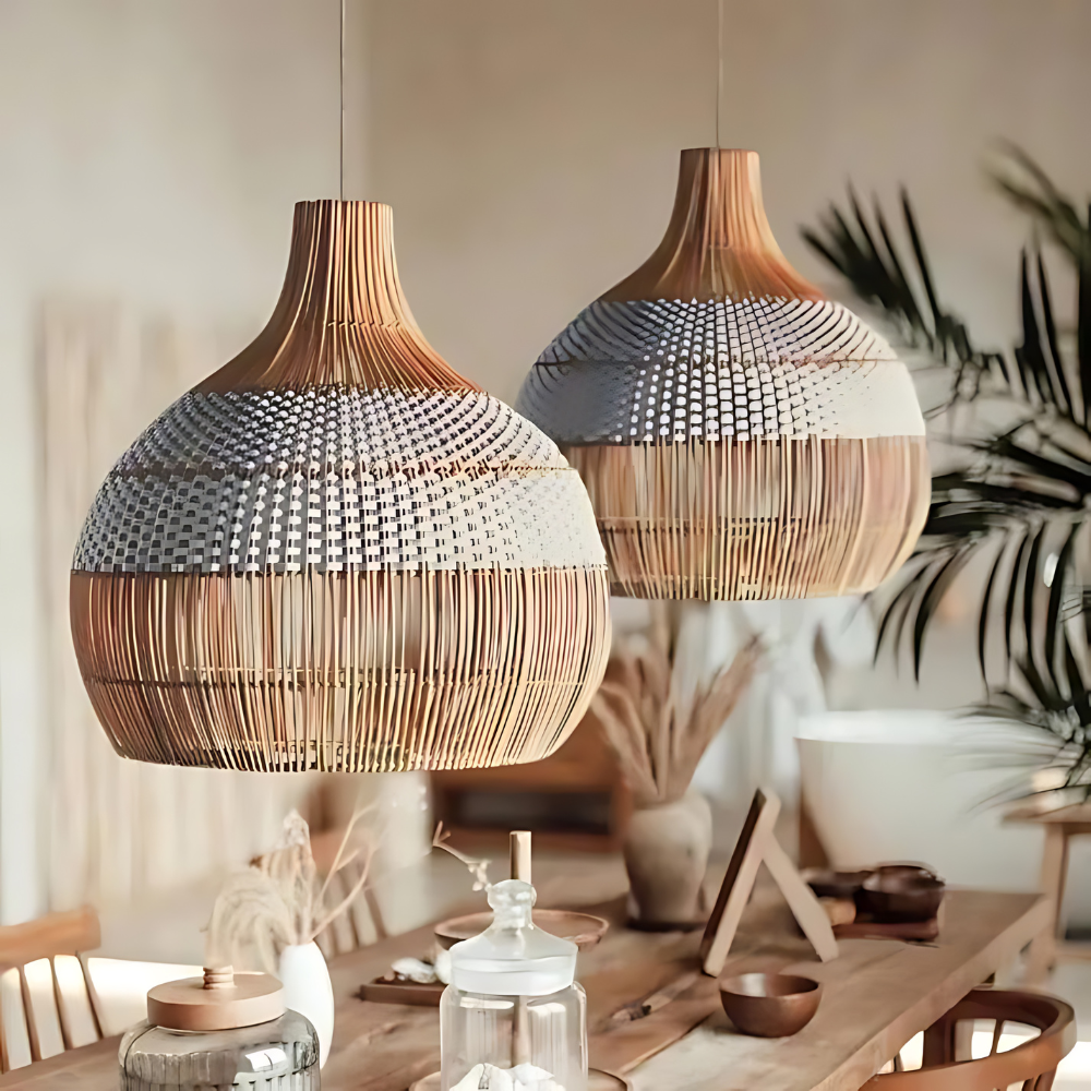 Breezy White Elegance Natural Rattan Pendant Light D842