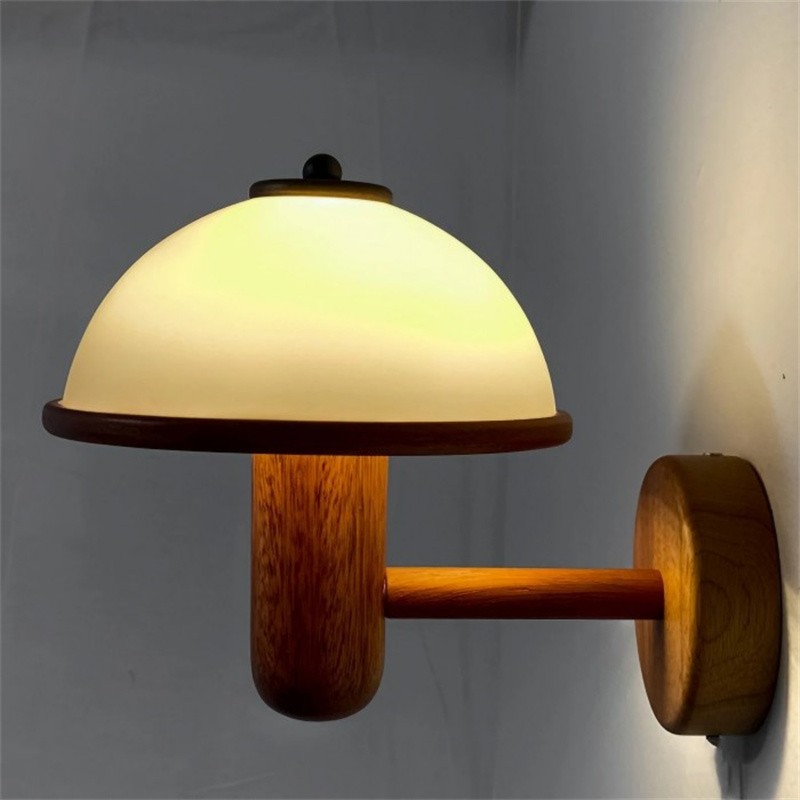 Retro Mushroom Wood Bedside Wall Lamp S132