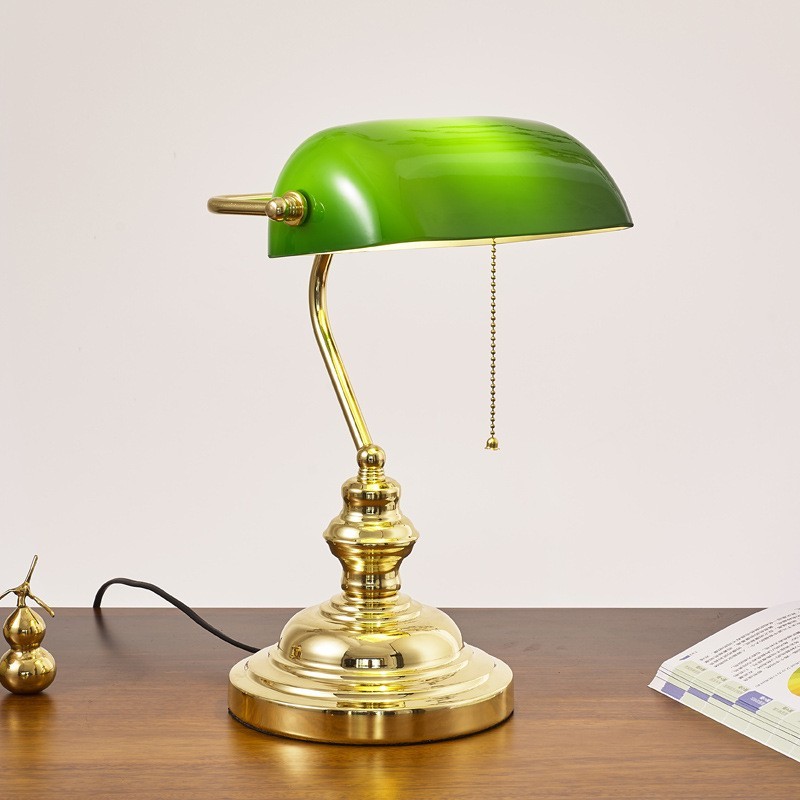 Vintage Glass Banker Desk Lamp Library Table Lamp S53