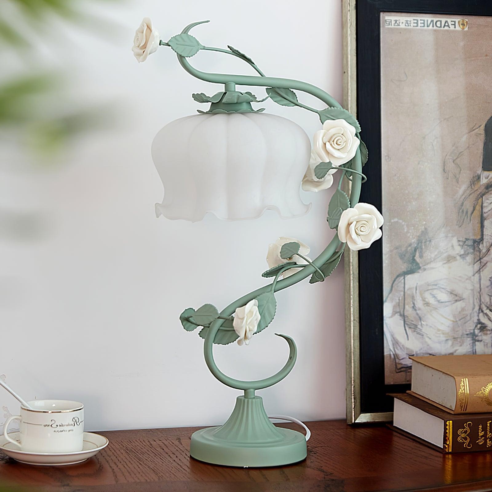 Green Pink White Rose Flower Table Lamp M209