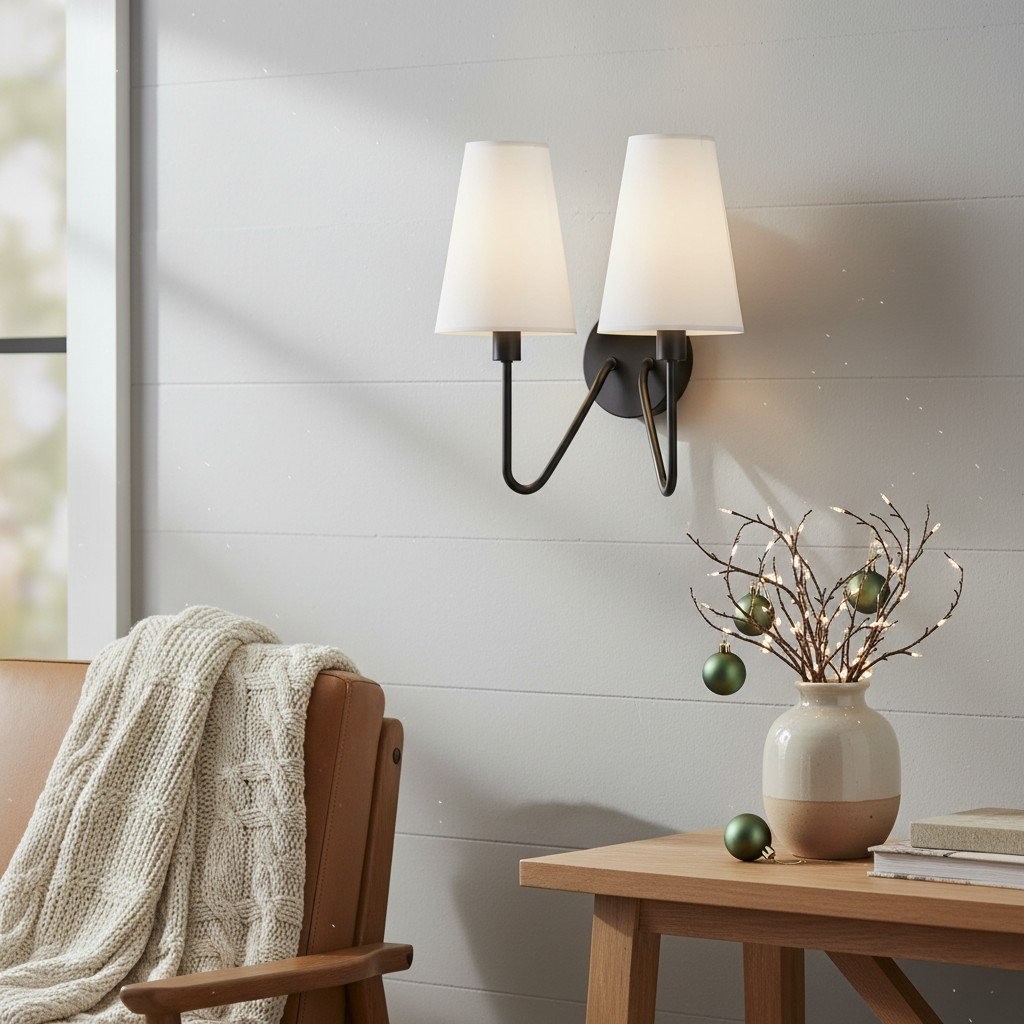 Arcuma Vintage Inspired Metal Wall Sconce - Handcrafted Fabric Shade for Bedroom T500