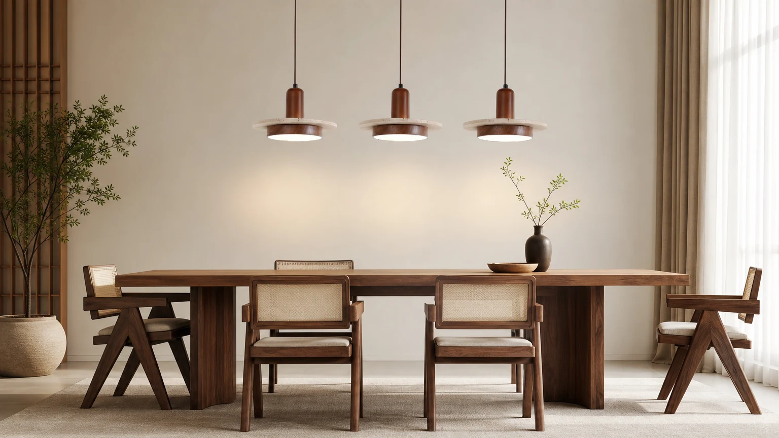 Ethereal Lampa Wisząca D229 zainstalowana w ciepłym wnętrzu jadalni