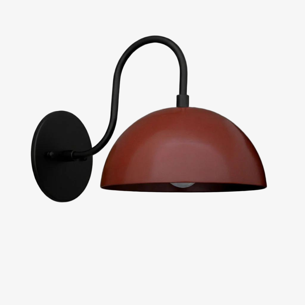Curva Metal Industrial Wall Sconce - Curved Brass Arm - Hammered Dome Light Fixture T408