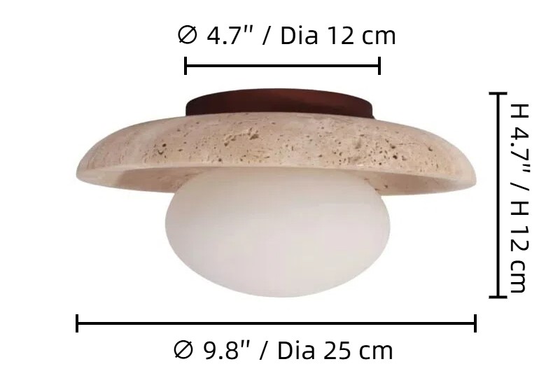 Schemat wymiarowy lampy sufitowej Calivra przedstawiający średnicę 25 cm i wysokość 12 cm