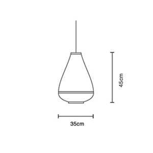 Schemat wymiarowy przedstawiający średnicę lampy wiszącej 35 cm i wysokość 45 cm