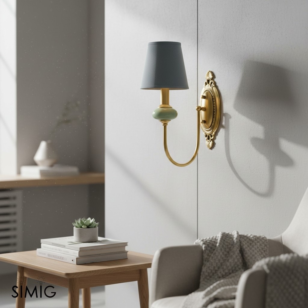 Gray shade Elaris wall sconce in a living room style scene