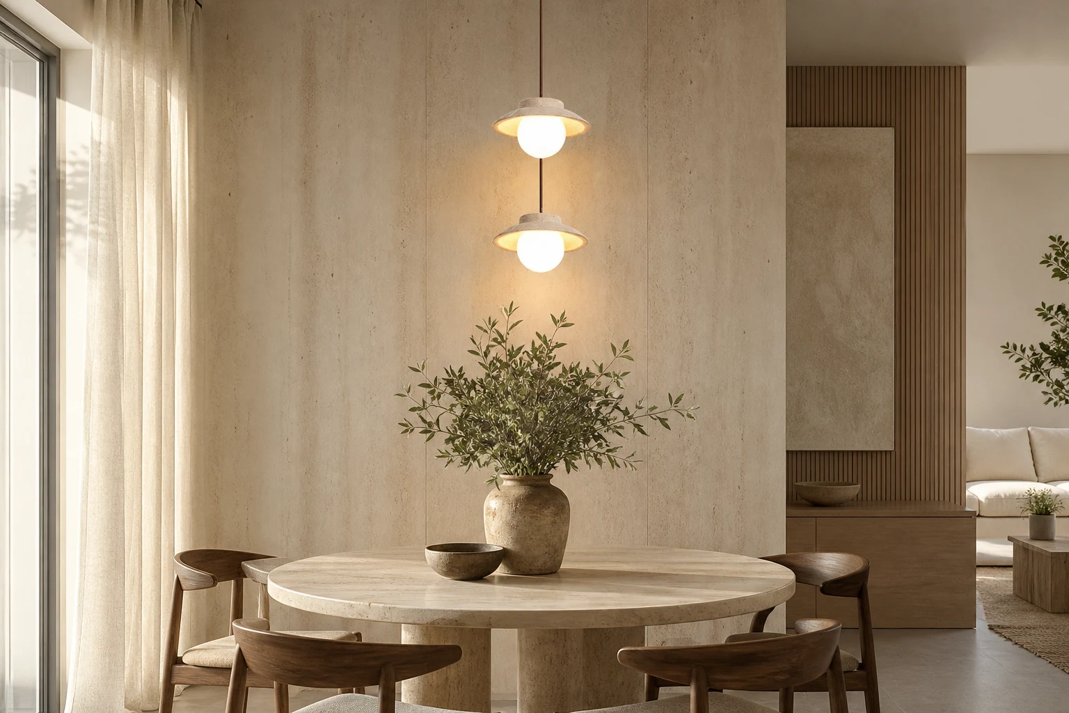 Trawertynowa lampa wisząca LED z kamienia D936 w stylu lifestylowym