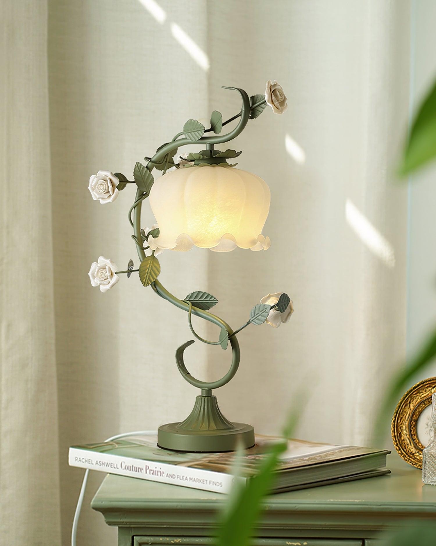 Green Pink White Rose Flower Table Lamp M209