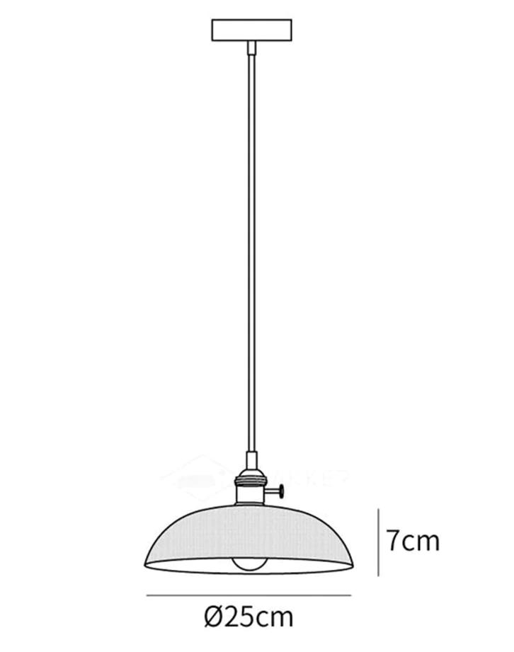 Schemat wymiarowy lampy wiszącej Velaris o średnicy 25 cm i wysokości 7 cm