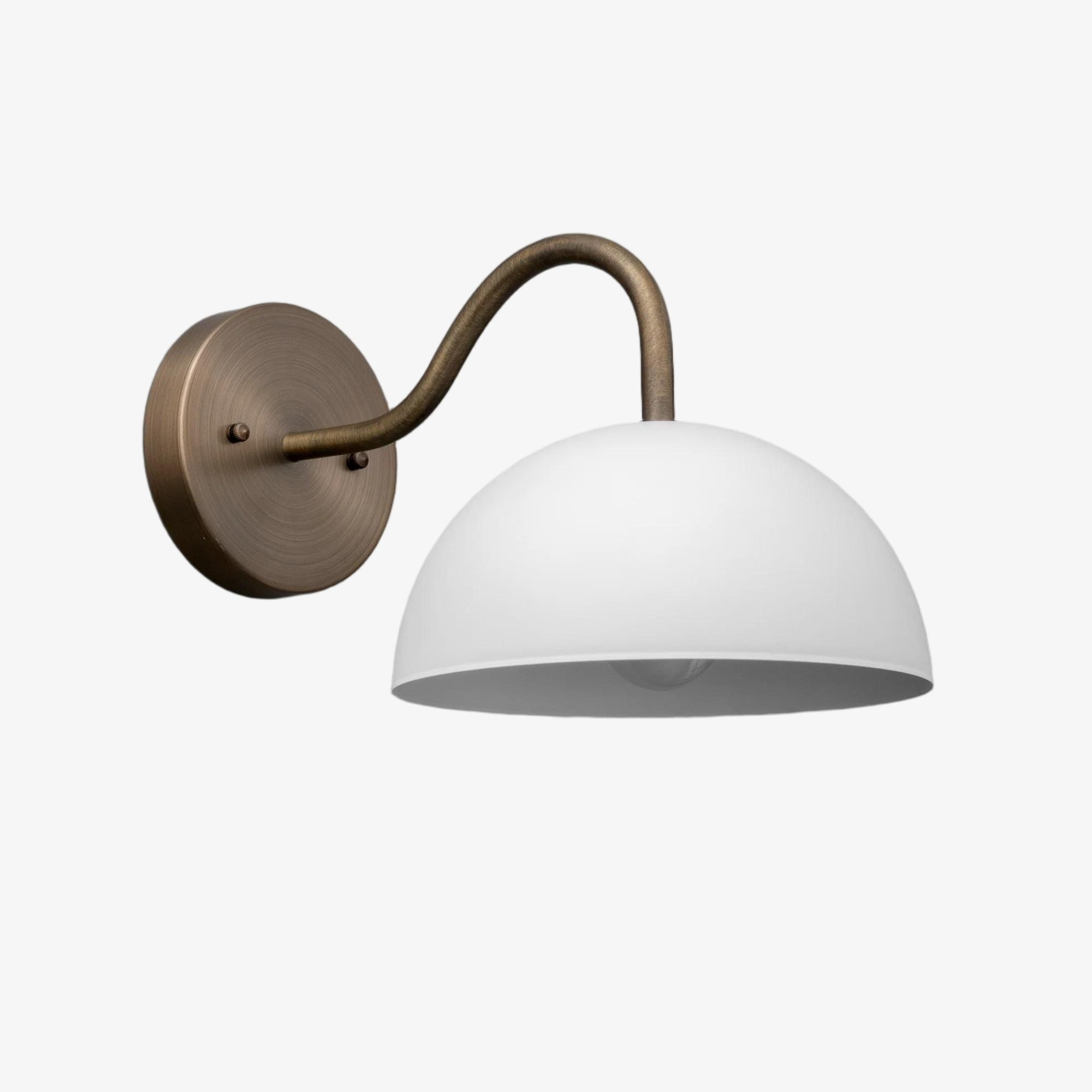Curva Metal Industrial Wall Sconce - Curved Brass Arm - Hammered Dome Light Fixture T408