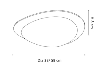 Diagram wymiarowy lampy sufitowej M440 z orzecha żwirowego przedstawiający rozmiary 38 cm i 58 cm
