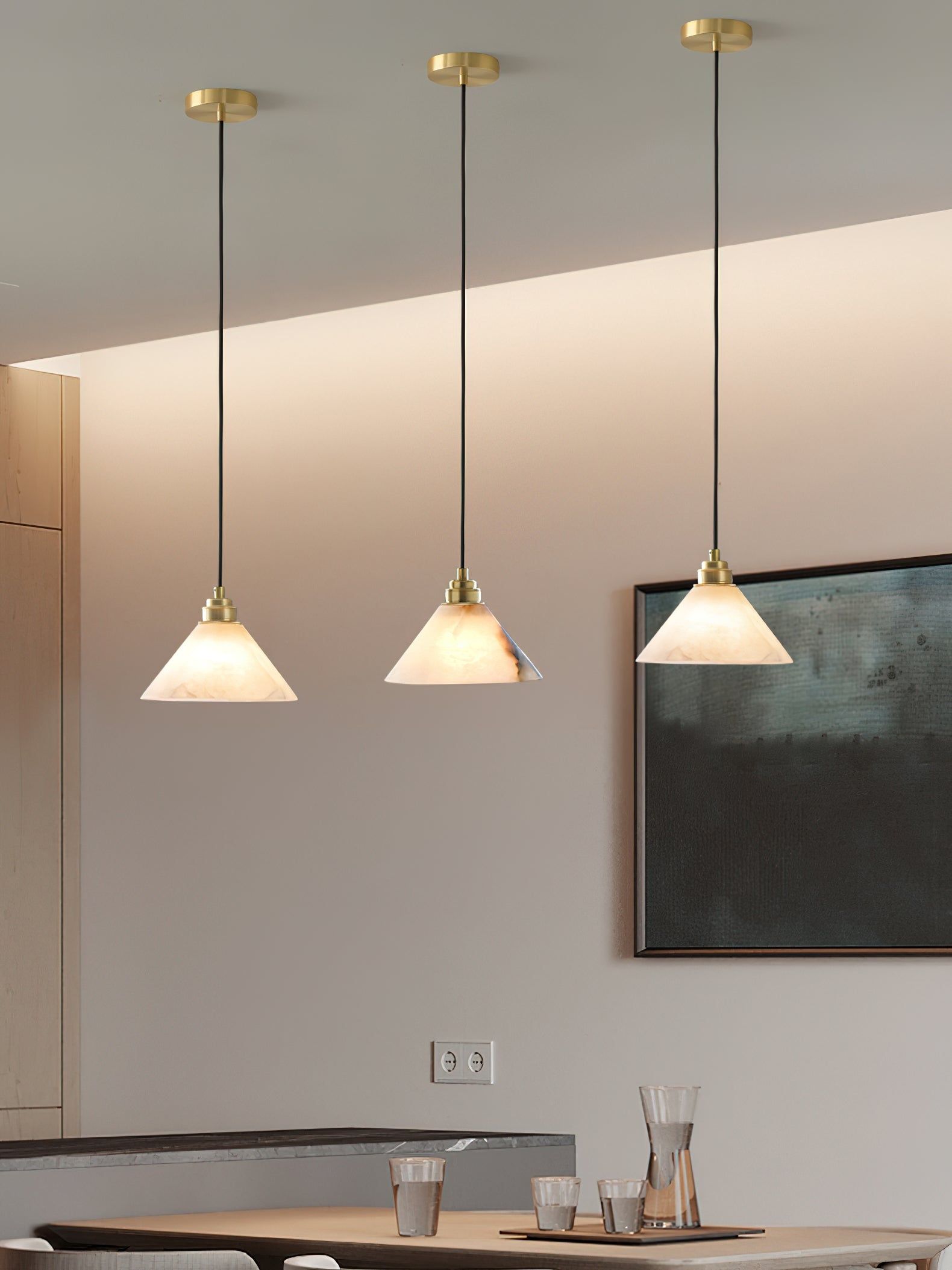 Conical Brass Alabaster Pendant Lamp D425