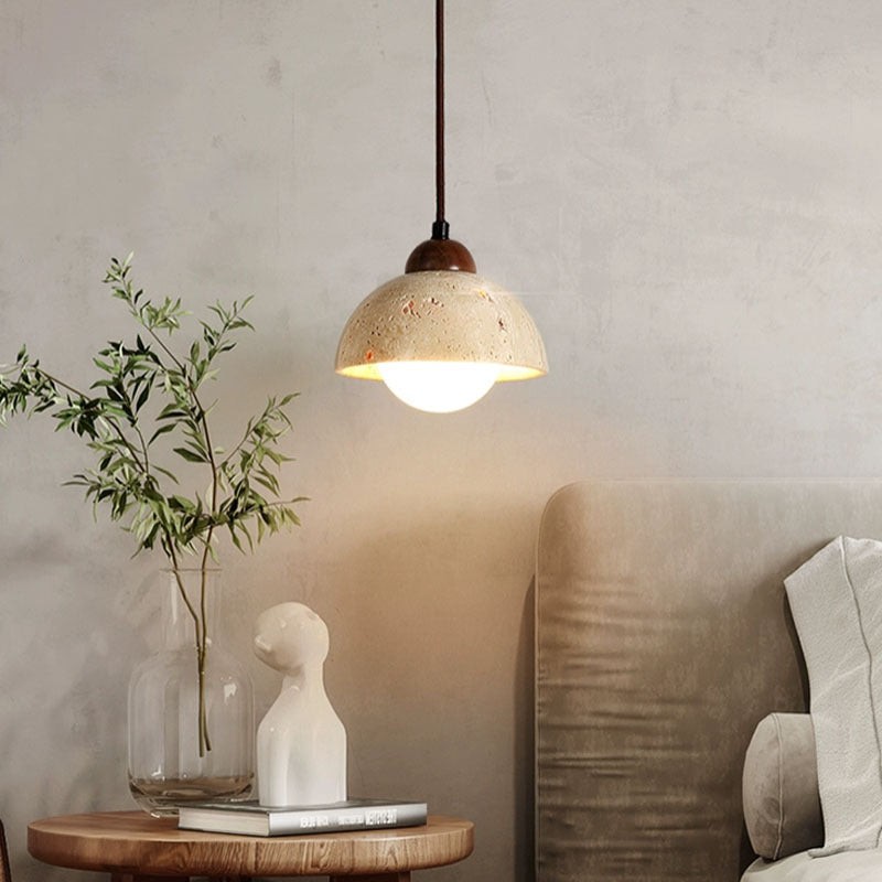 Traditional Japanese Travertine Wood Pendant Lamp M107