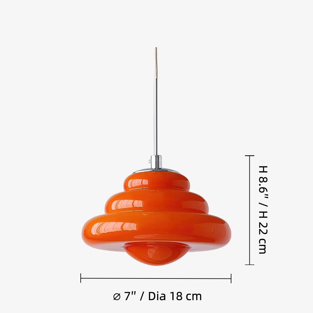 Schemat wymiarowy lampy wiszącej Bomiello przedstawiający średnicę 18 cm i wysokość 22 cm
