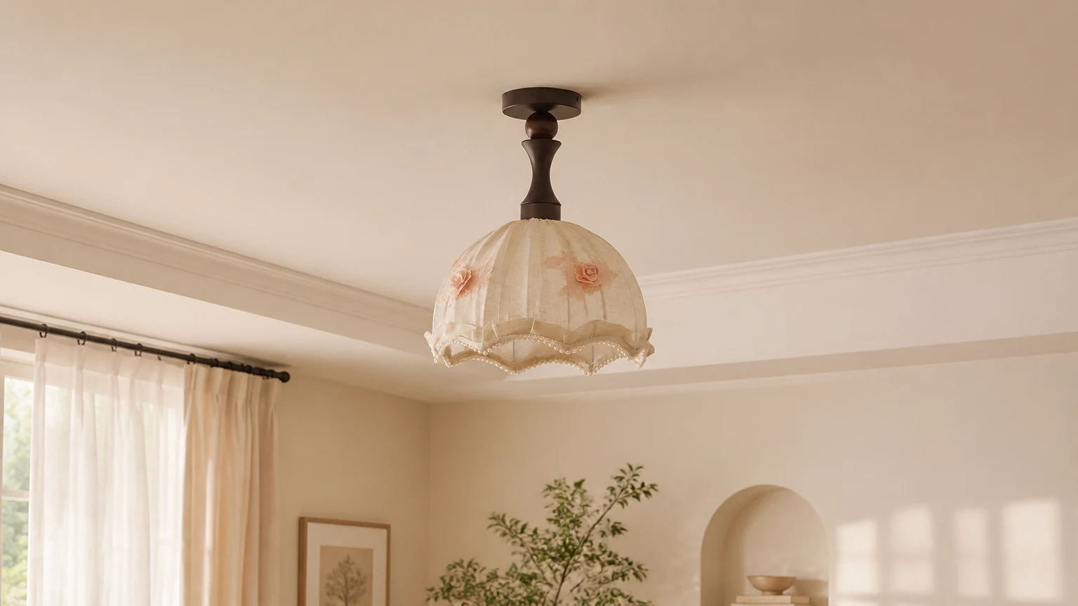 Lampa sufitowa Camélia D338 zainstalowana w ciepłym pomieszczeniu
