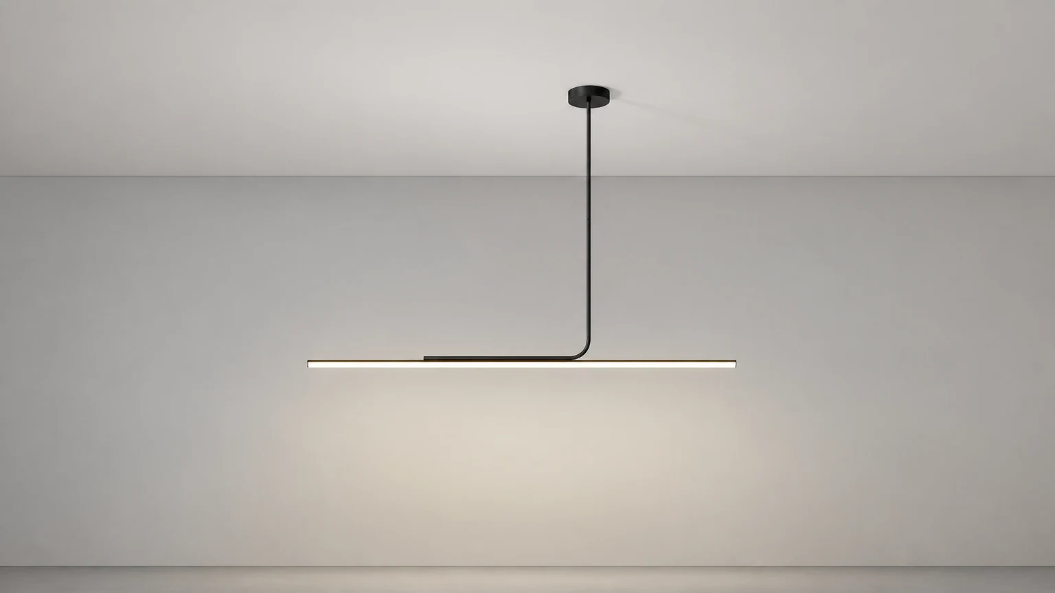 Nowoczesna prosta asymetryczna liniowa lampa wisząca M140 w scenie jadalni