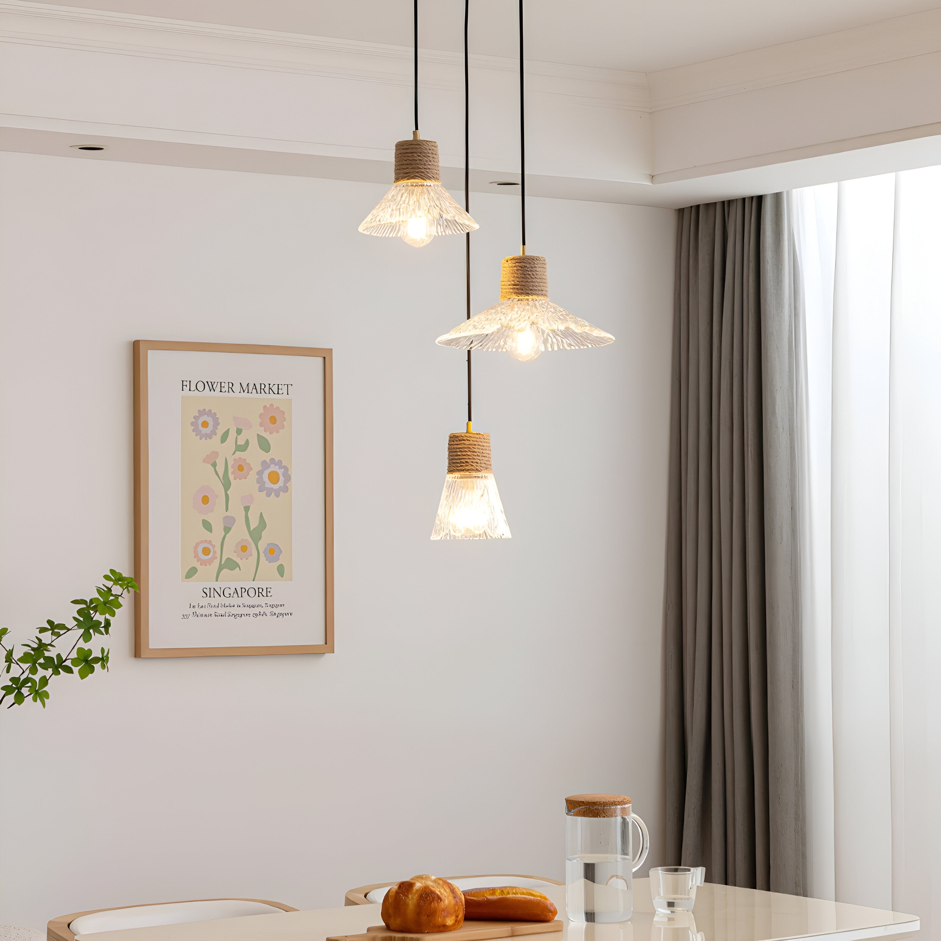 Nordic Hemp Rope Glass Pendant Light D938